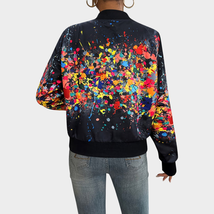 Women’s Bomber Jacket Casual Multicolor Abstract Print Zip Up
