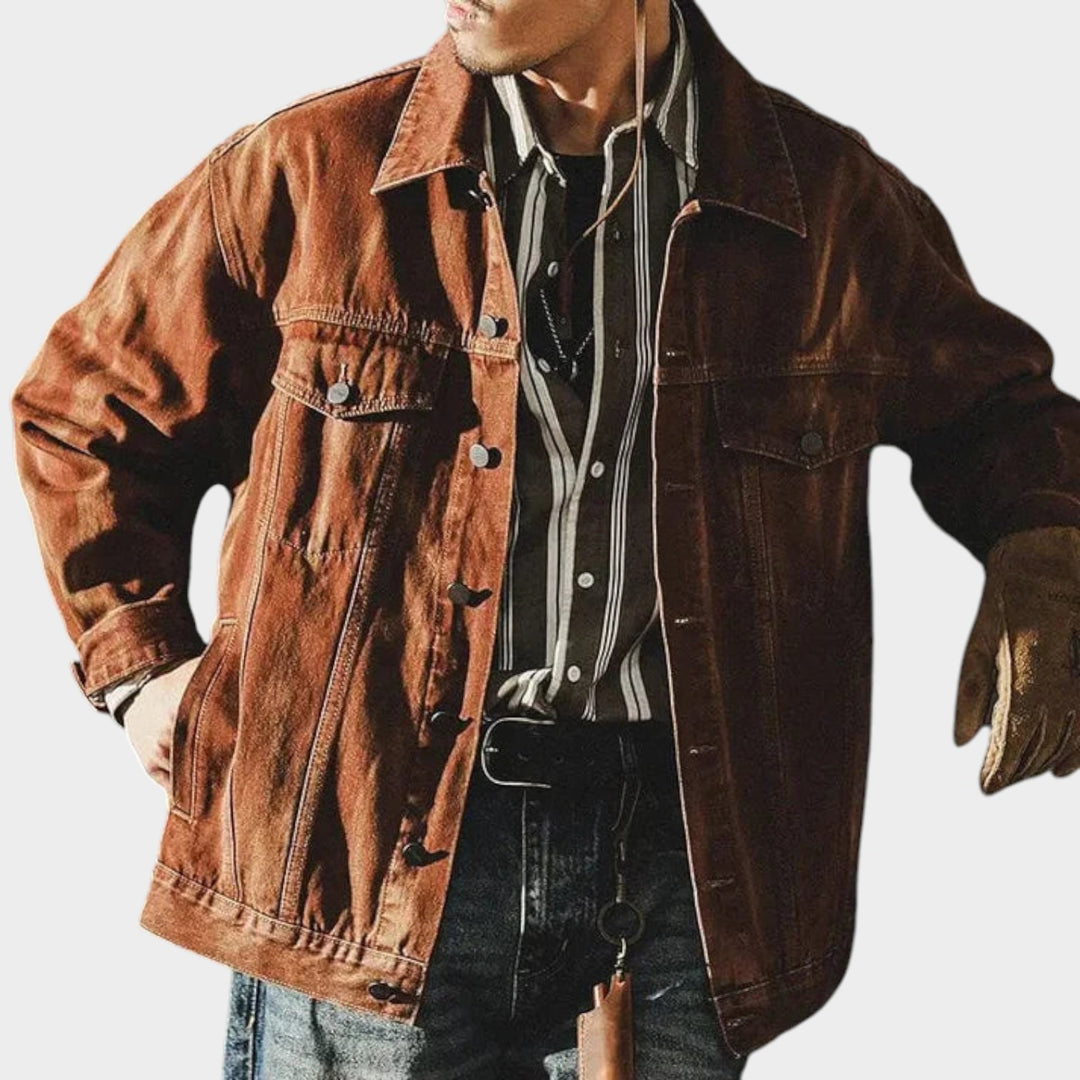 Brown Button-Front | Denim Jacket For Men