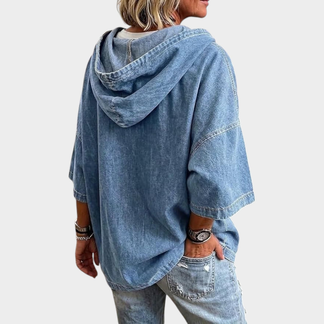 Women’s Denim Sweater Hooded Casual Style