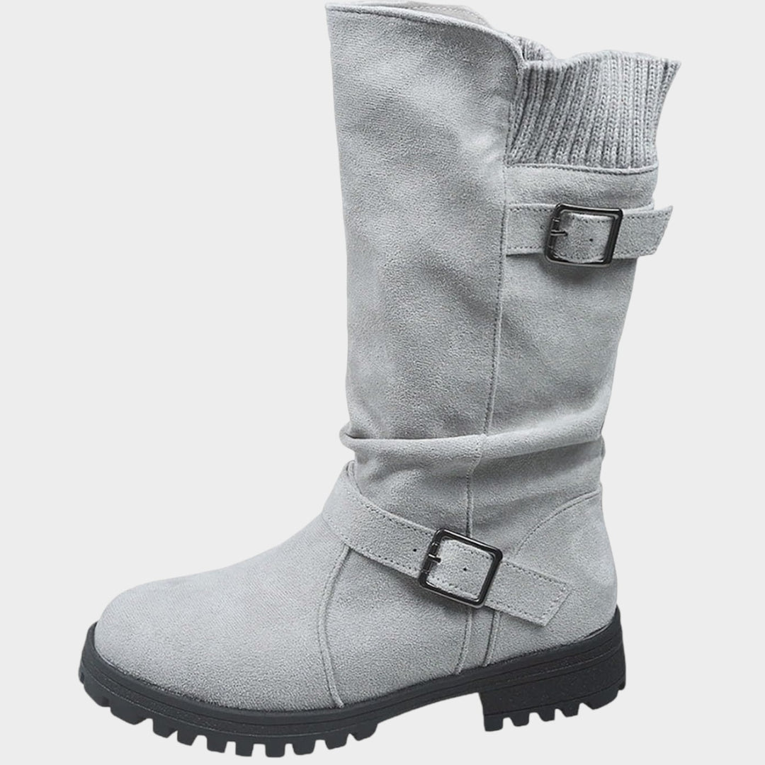 Women’s Suede Winter Boots Calf High Adjustable Strap