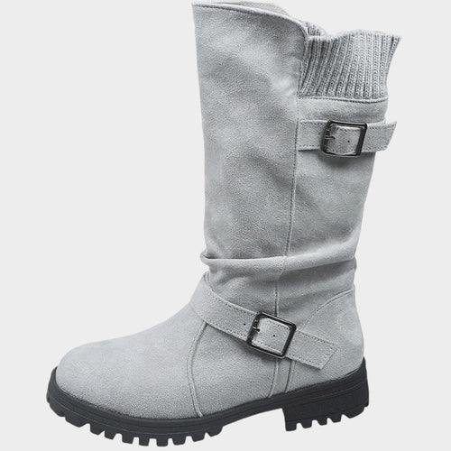 Women’s Suede Winter Boots Calf High Adjustable Strap
