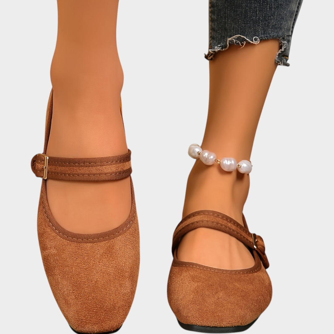 Women’s Suede Mary Jane Flats Adjustable Buckle Strap
