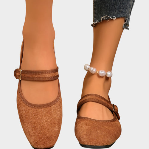 Women’s Suede Mary Jane Flats Adjustable Buckle Strap
