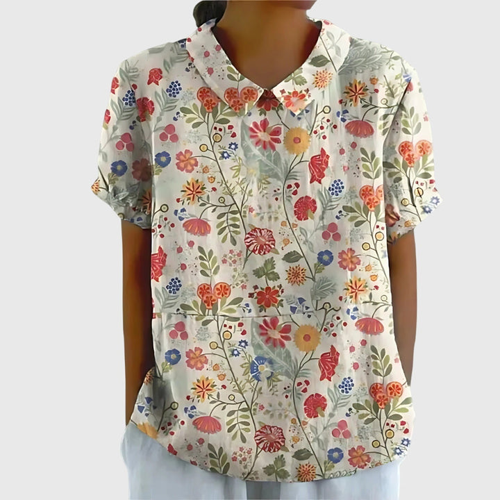 Floral V-Neck Blouse | Casual Short Sleeve Tunic Top
