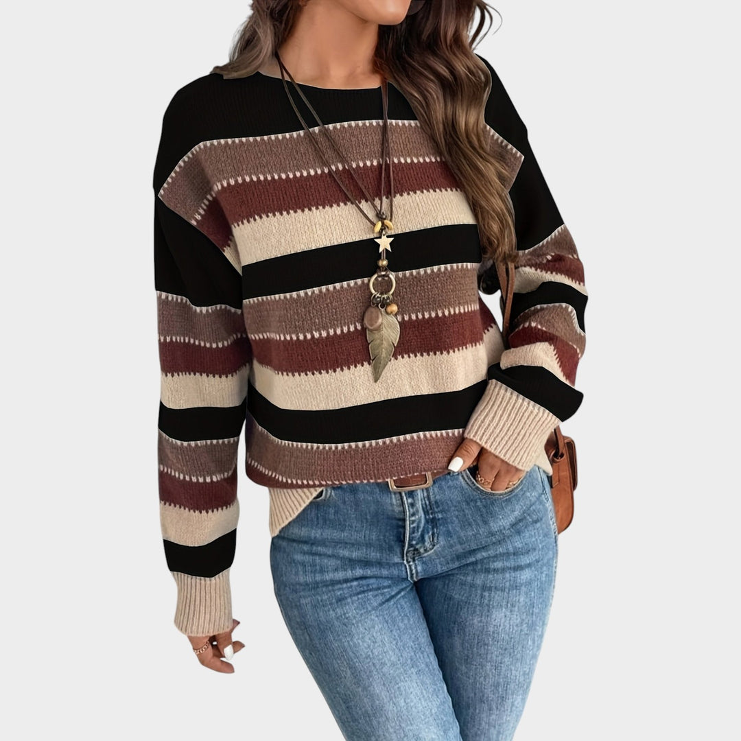 Women’s Striped Sweater Crew Neck Casual Pullover
