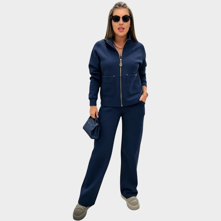 Women’s Two Piece Set Cropped Zip Jacket Wide Leg Trousers