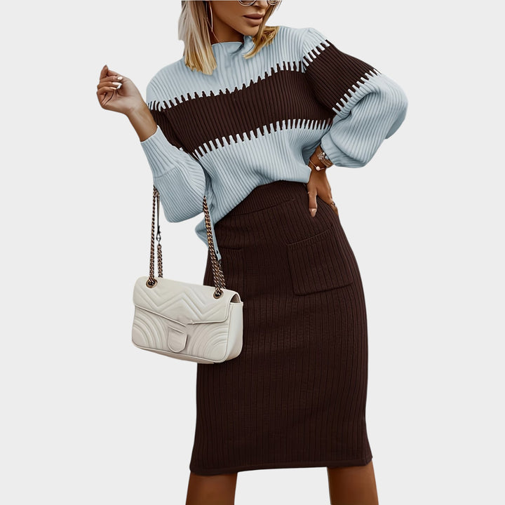 Women’s Matching Set 2 Piece Casual Ribbed Knit Sweater Skirt