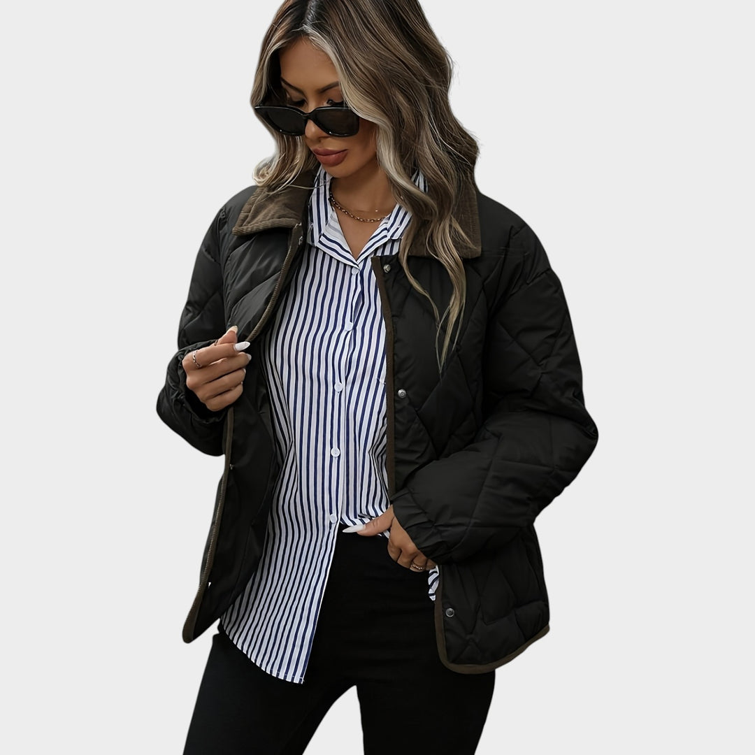 Women’s Quilted Jacket Casual Corduroy Collar Pockets