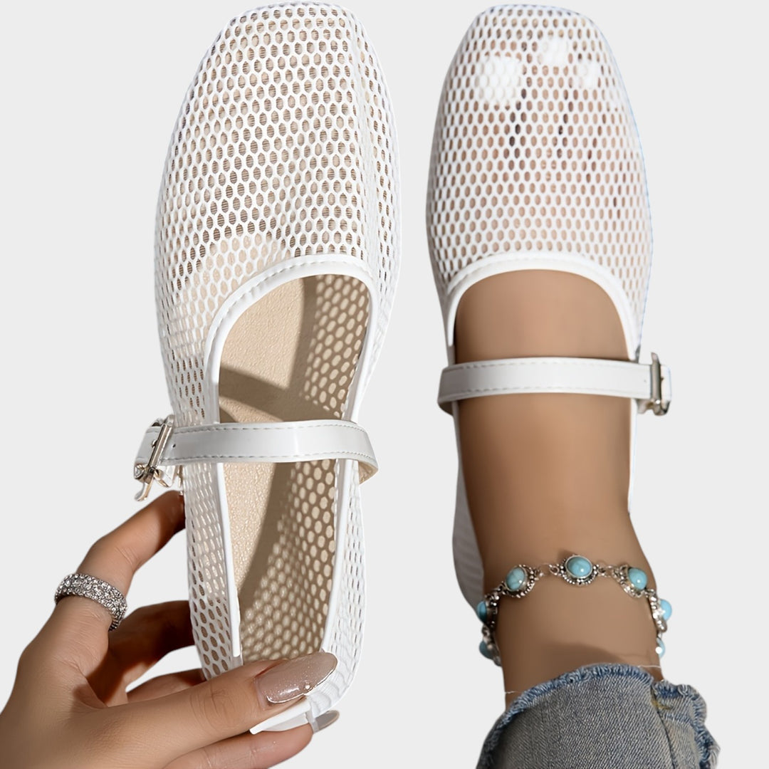 Women’s Mesh Ballet Flats Casual Buckle Strap