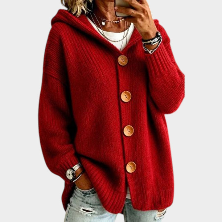 Women’s Hooded Knit Cardigan Button Front Relaxed Fit