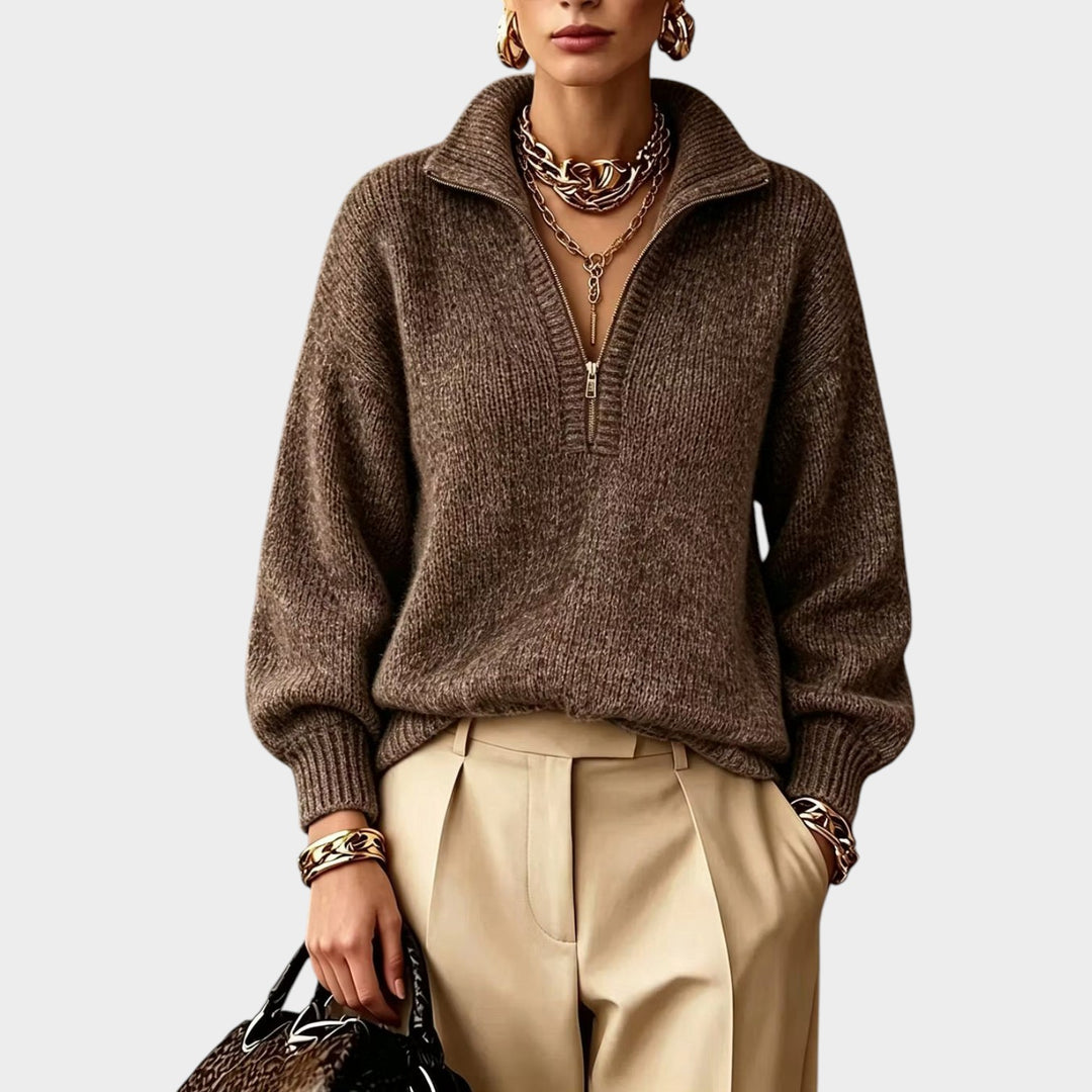 Women’s Quarter Zip Knit Sweater High Collar Relaxed Fit