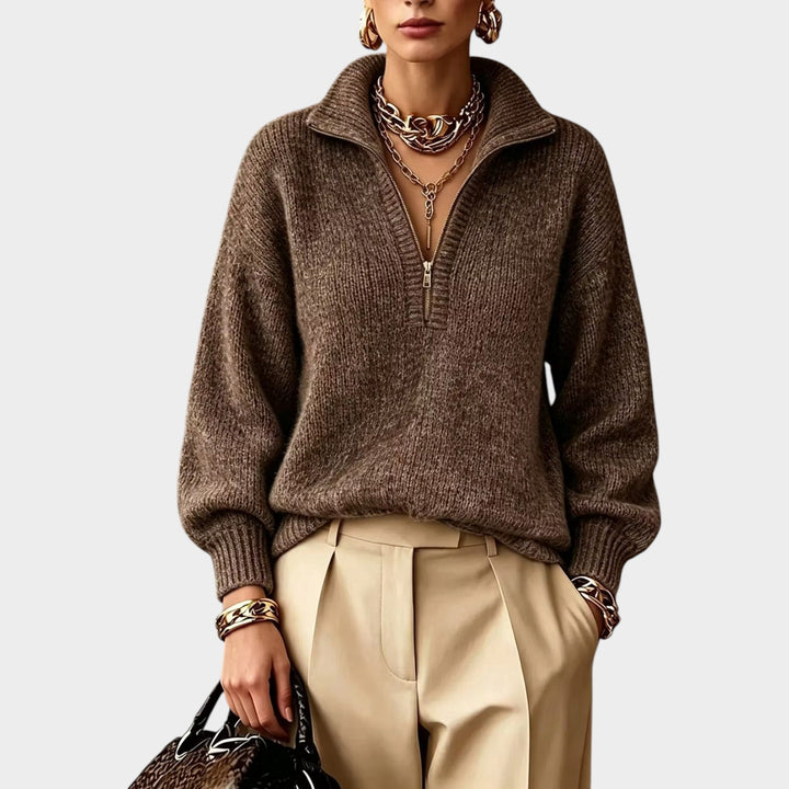 Women’s Quarter Zip Knit Sweater High Collar Relaxed Fit