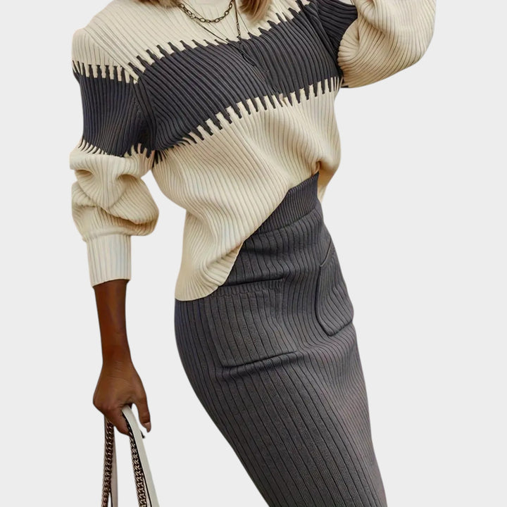 Women’s Ribbed Two Piece Set Color Block Knit Sweater