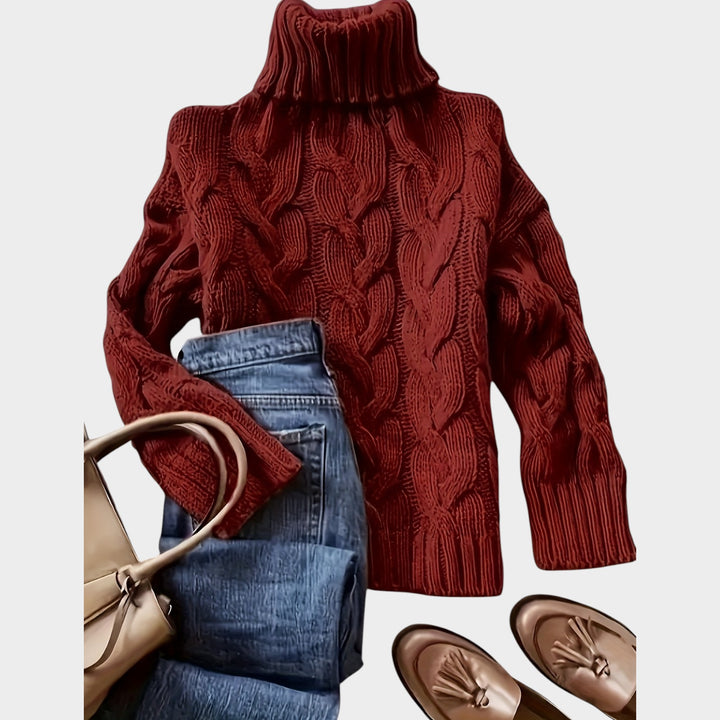 Women’s Cable Knit Sweater Turtleneck Chunky Long Sleeve