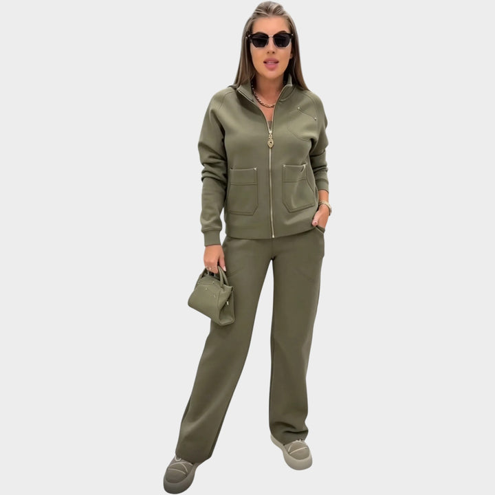Women’s Two Piece Set Cropped Zip Jacket Wide Leg Trousers