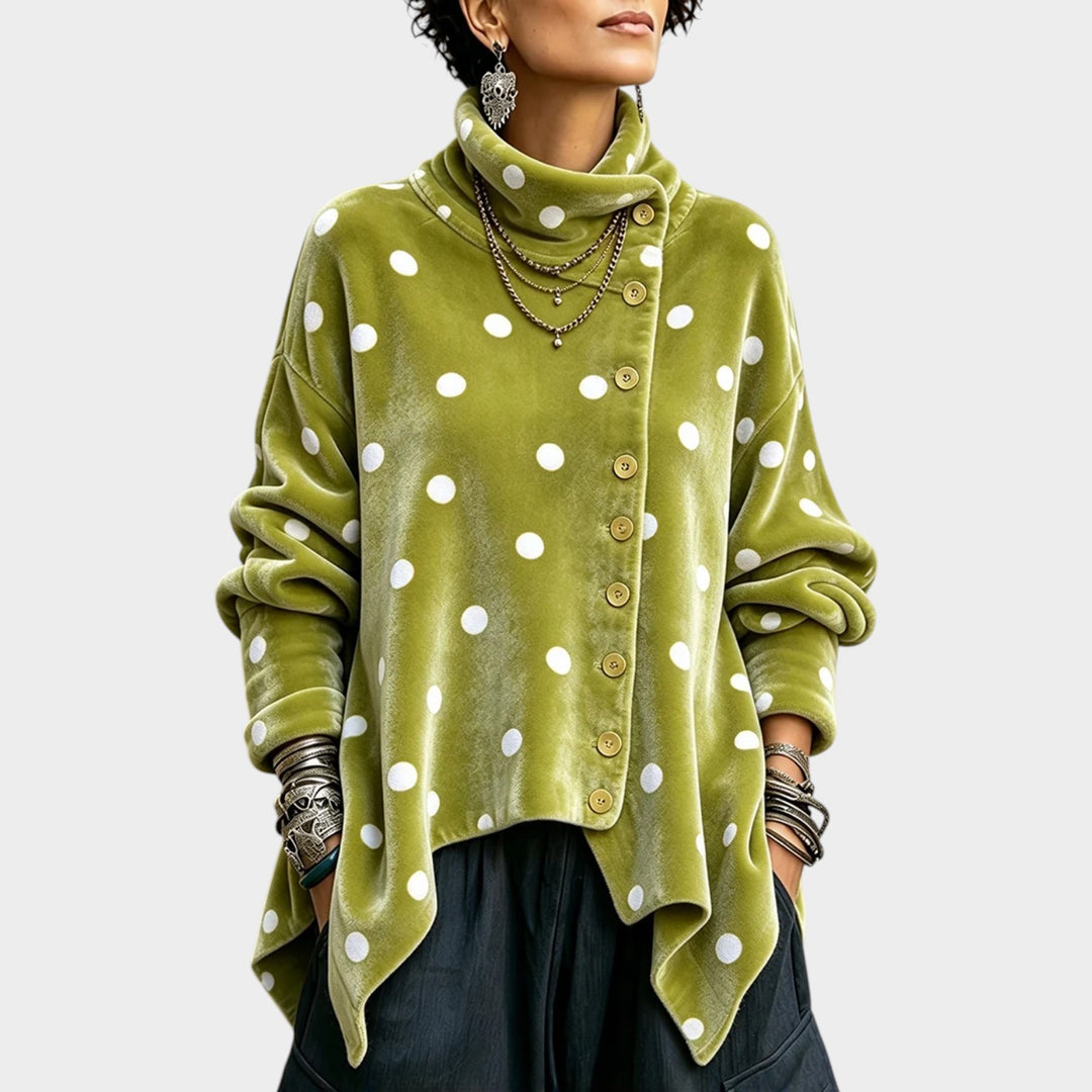 Women’s Cowl Neck Top Asymmetric Button Detail