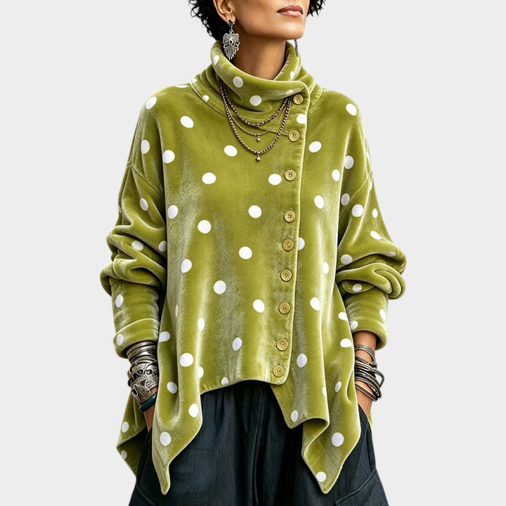 Women’s Cowl Neck Top Asymmetric Button Detail