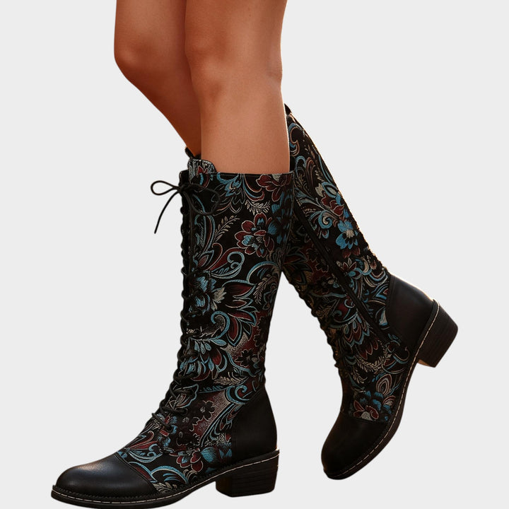Women’s Knee High Floral Boots Printed Pattern Casual Style