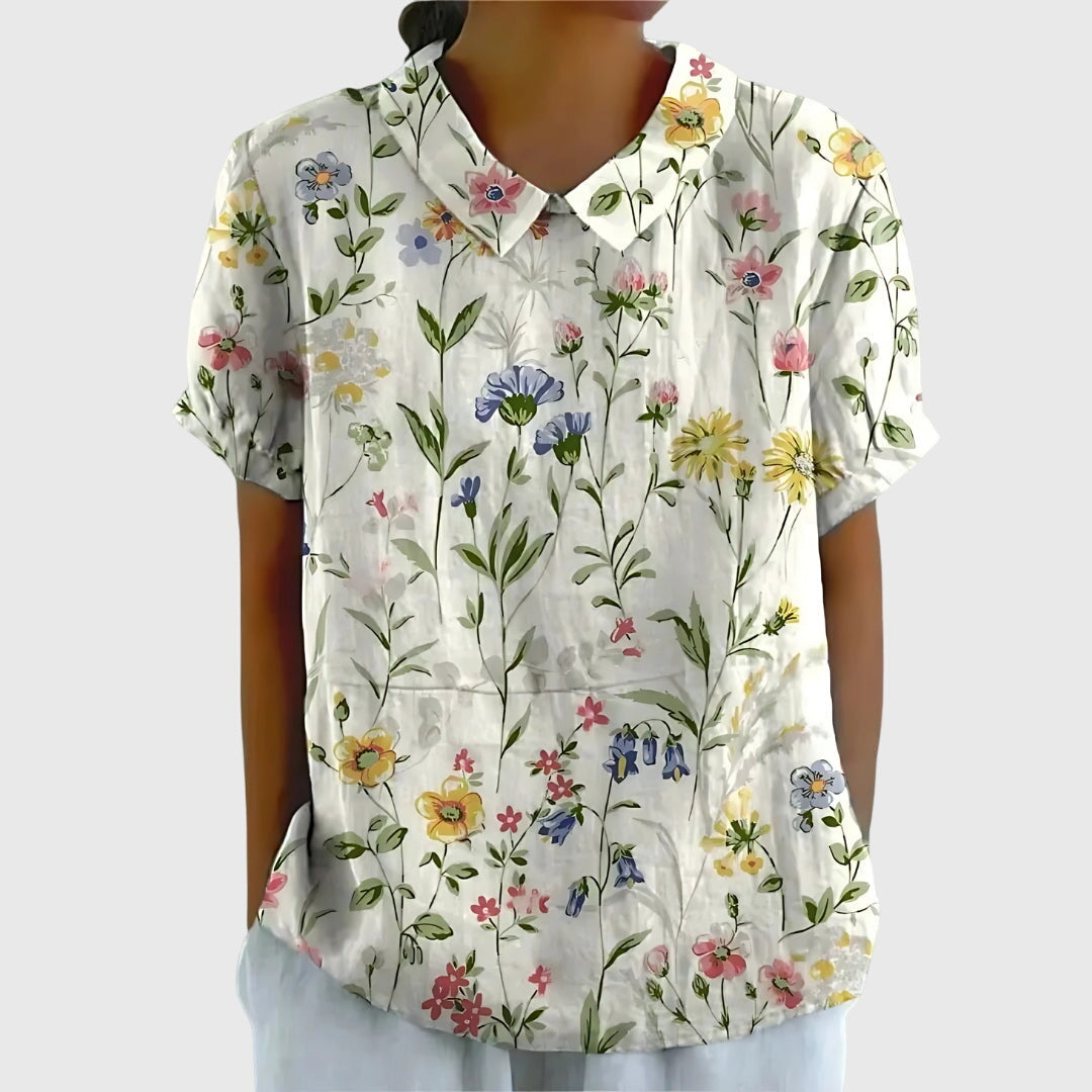 Floral V-Neck Blouse | Casual Short Sleeve Tunic Top