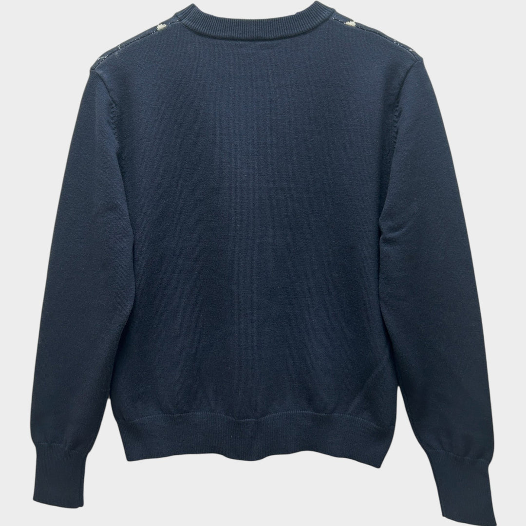Women’s Knit Sweater Crew Neck Argyle Print  Long Sleeve