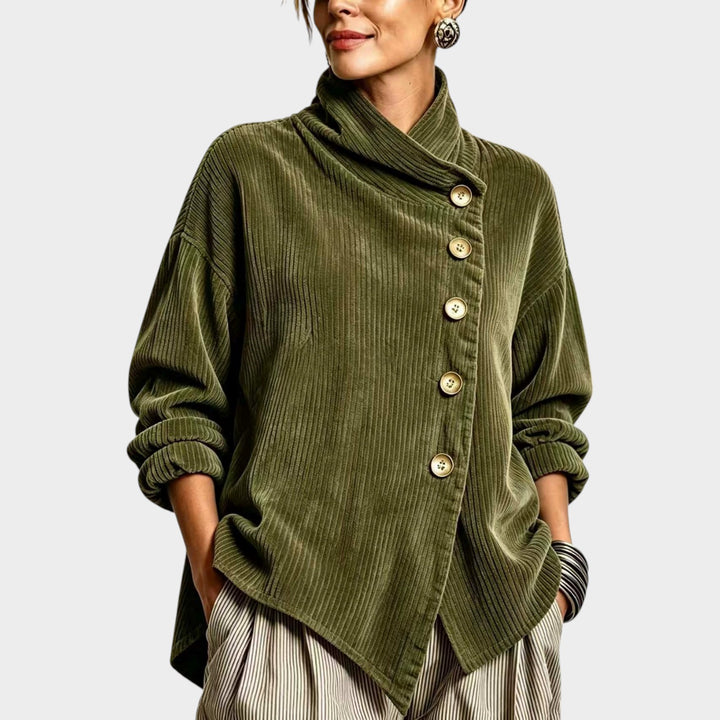 Women’s Asymmetric Corduroy Top Button Accent Design
