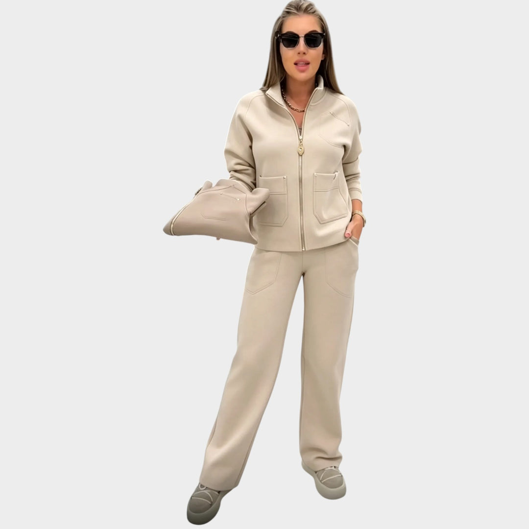 Women’s Two Piece Set Cropped Zip Jacket Wide Leg Trousers