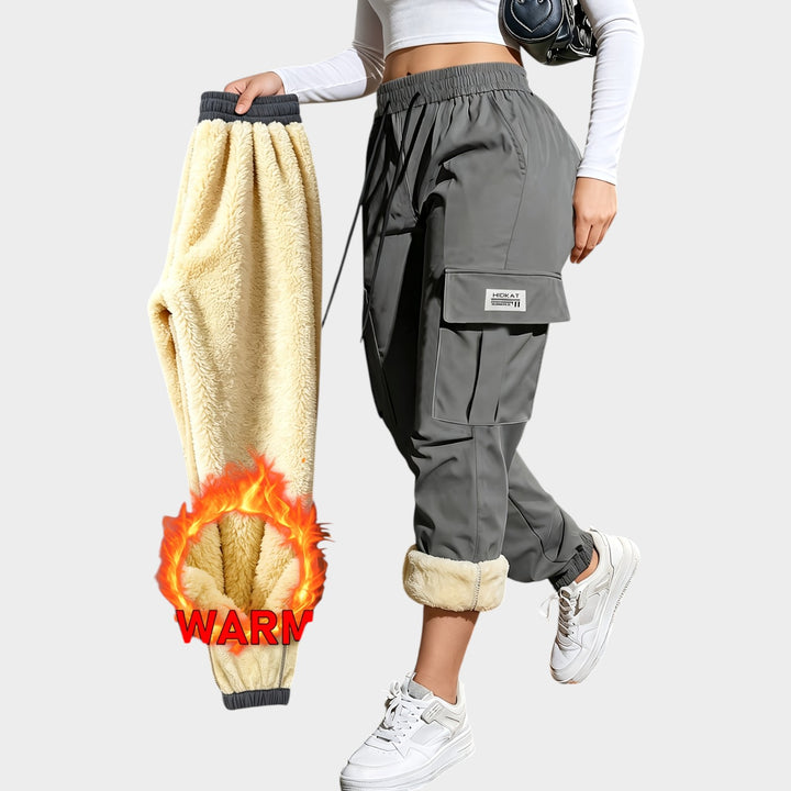 Women’s Thermal Cargo Pants Warm Lined Drawstring Joggers