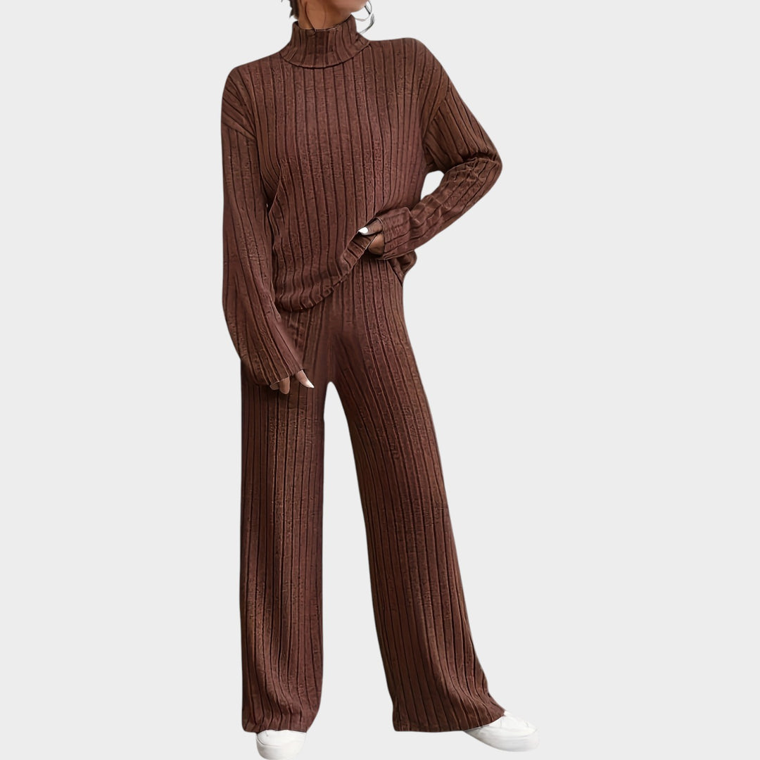Women’s Matching Set 2 Piece Casual Knit Mock Neck Wide Leg Pants