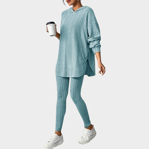 Women’s Matching Set 2 Piece Lounge Set Casual Ribbed Knit Hooded