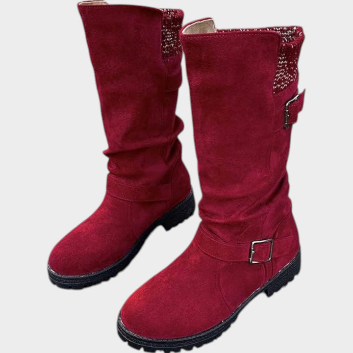 Women’s Suede Winter Boots Calf High Adjustable Strap