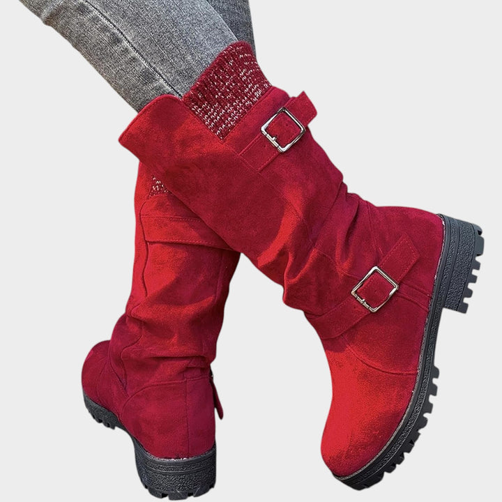Women’s Suede Winter Boots Calf High Adjustable Strap
