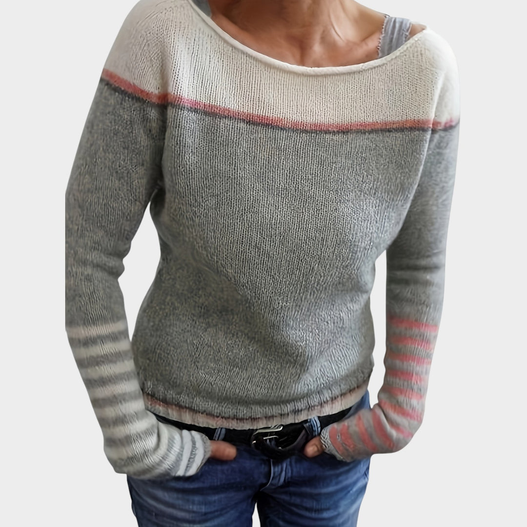 Women’s Knit Sweater Asymmetric Color Block Long Sleeve