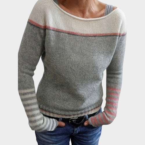 Women’s Knit Sweater Asymmetric Color Block Long Sleeve