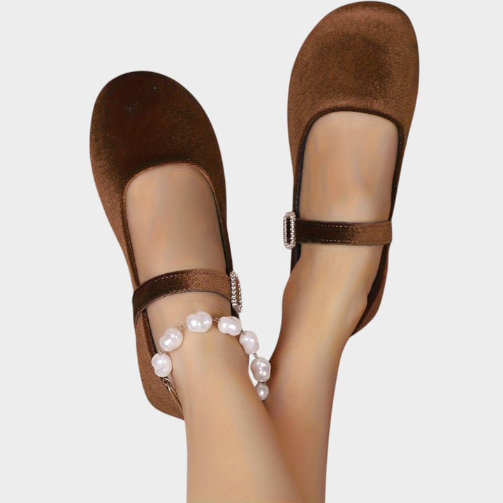 Women’s Velvet Mary Jane Flats Rhinestone Detail