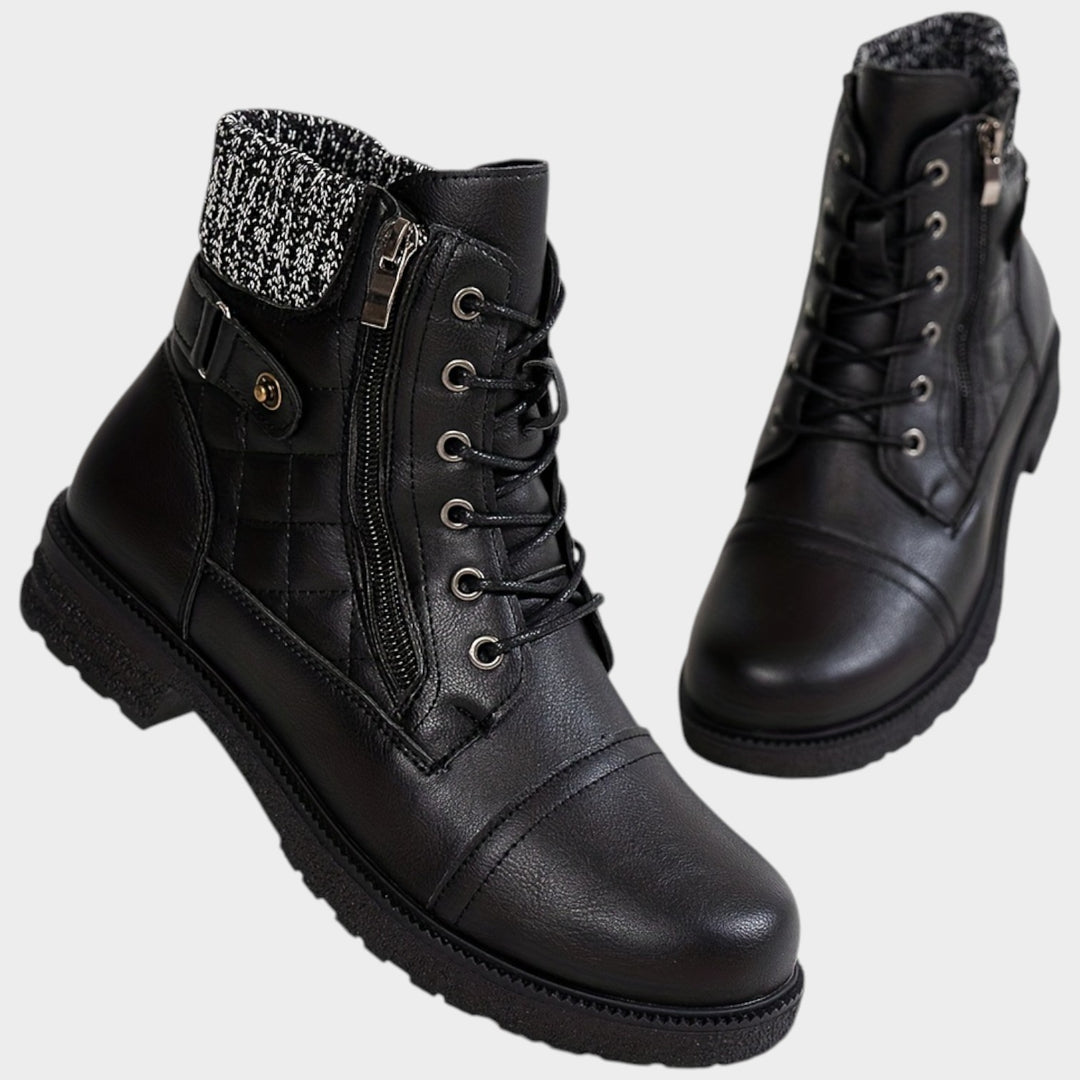 Women’s Ankle Boots Winter Plaid Embroidered Lace Up Side Zip