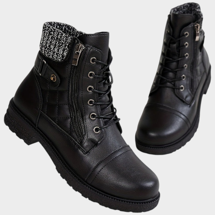 Women’s Ankle Boots Winter Plaid Embroidered Lace Up Side Zip