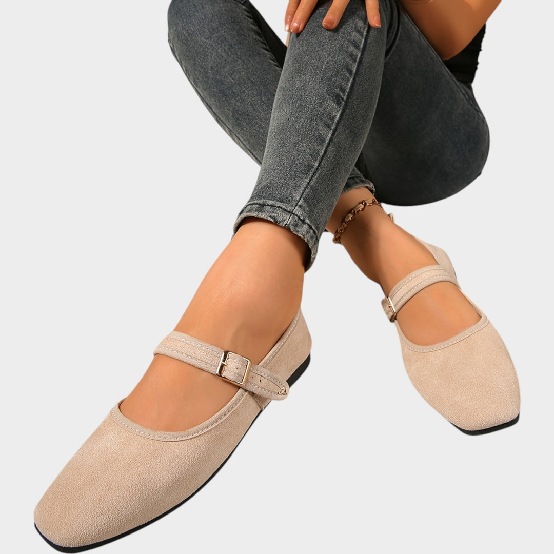 Women’s Suede Mary Jane Flats Adjustable Buckle Strap