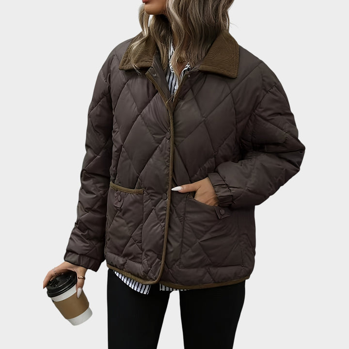 Women’s Quilted Jacket Casual Corduroy Collar Pockets