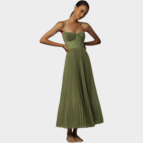 Formal Pleated Corset Maxi Dress
