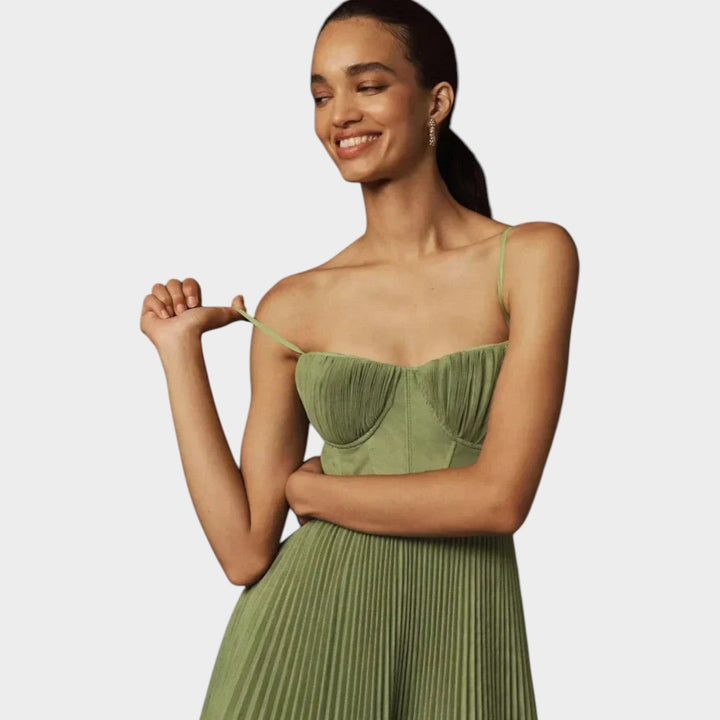 Formal Pleated Corset Maxi Dress