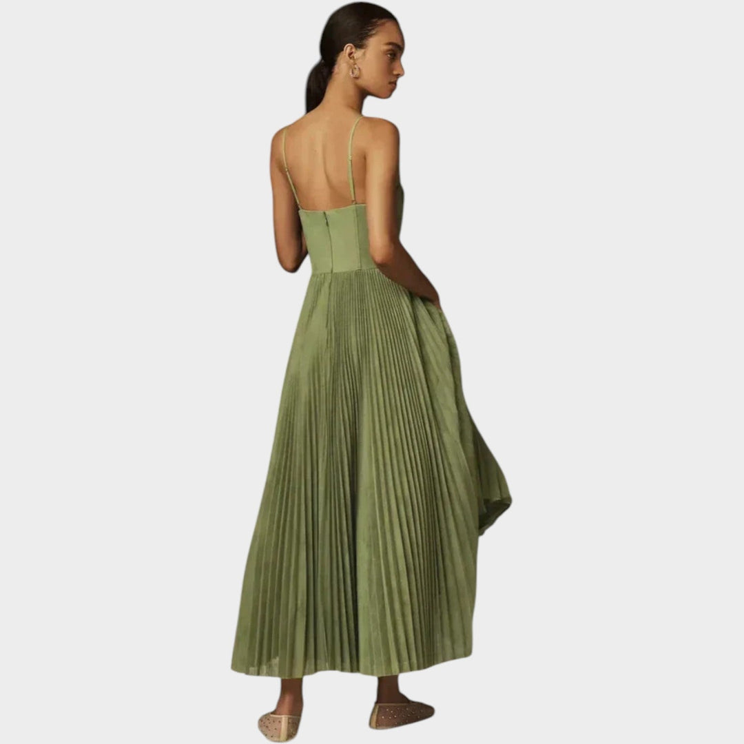 Formal Pleated Corset Maxi Dress