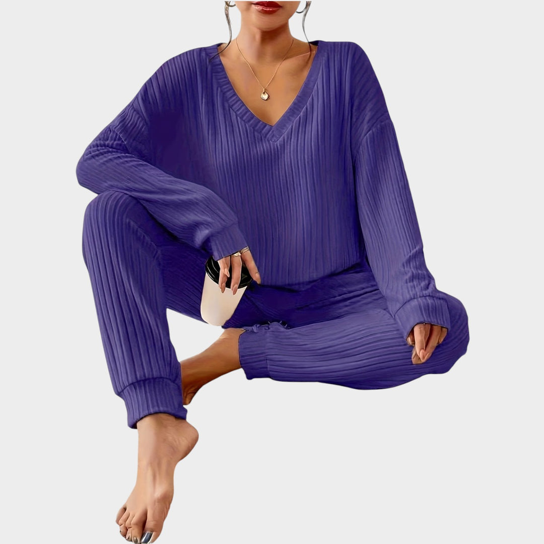 Women’s Matching Set 2 Piece Lounge Set Casual V Neck Ribbed Knit