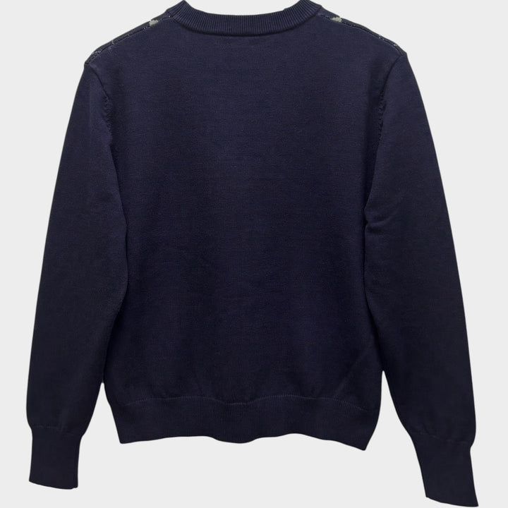 Women’s Knit Sweater Crew Neck Argyle Print  Long Sleeve
