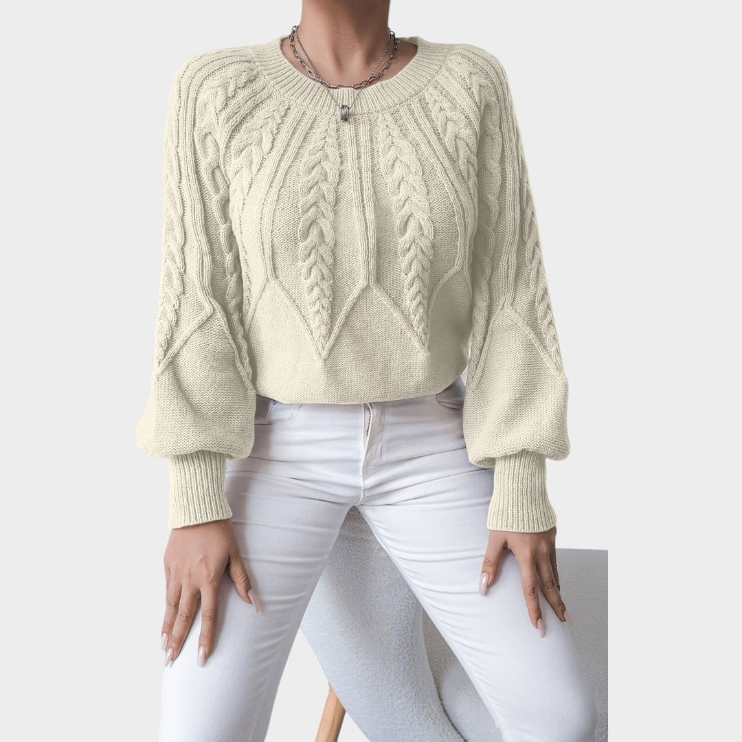 Women’s Knit Sweater Crew Neck Chunky Lantern Sleeve