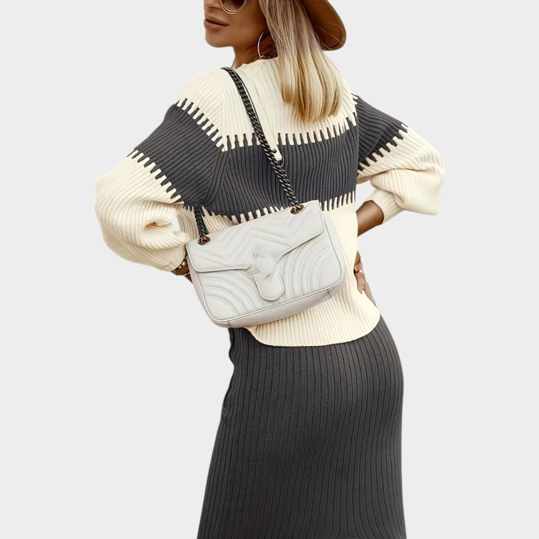 Women’s Ribbed Two Piece Set Color Block Knit Sweater