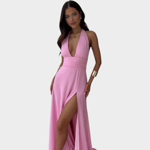 Deep V Halter Neck Formal Maxi Dress