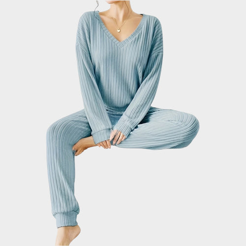 Women’s Matching Set 2 Piece Lounge Set Casual V Neck Ribbed Knit