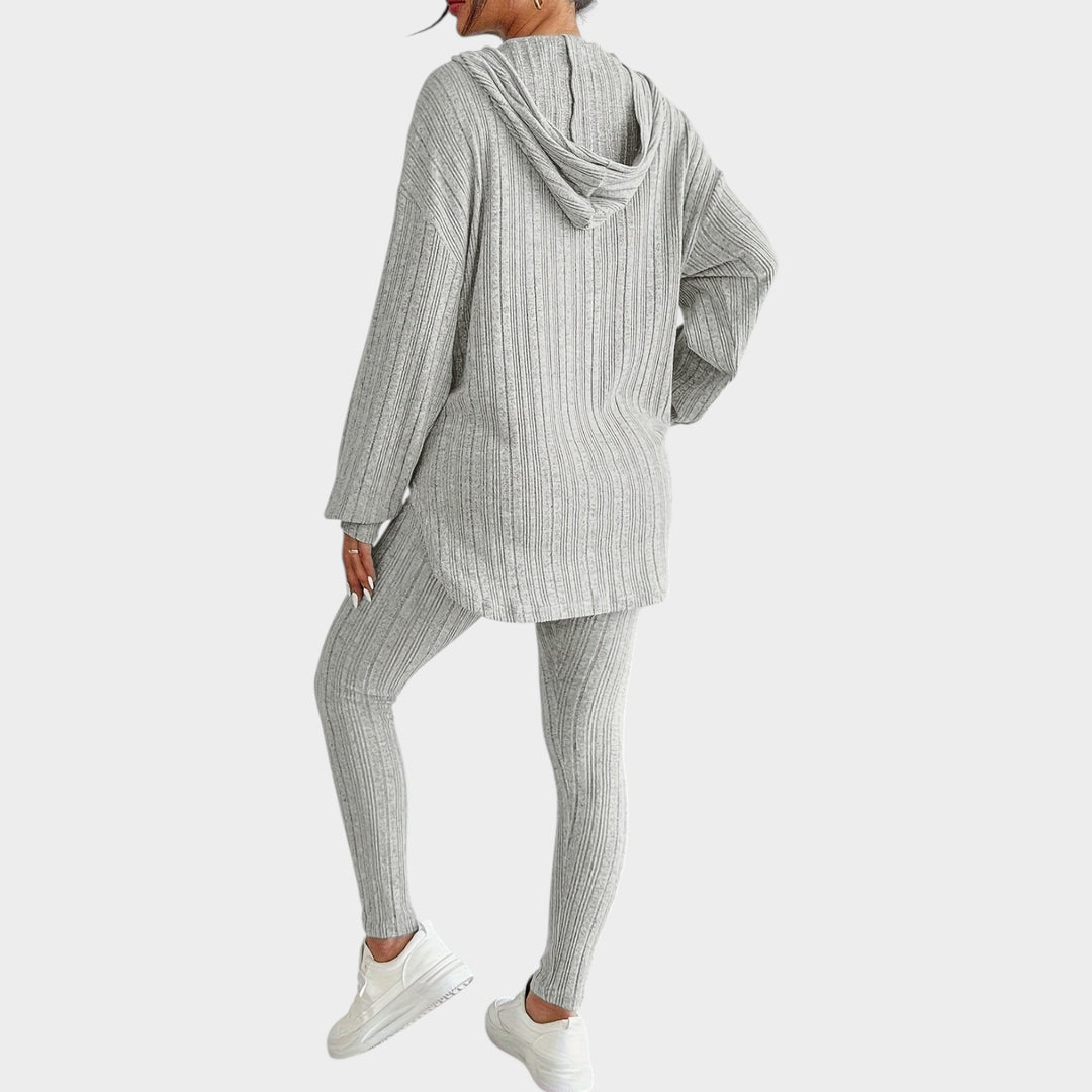 Women’s Matching Set 2 Piece Lounge Set Casual Ribbed Knit Hooded