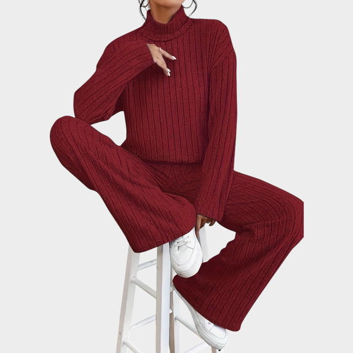Women’s Matching Set 2 Piece Casual Knit Mock Neck Wide Leg Pants