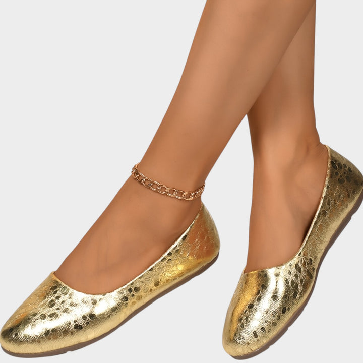 Women’s Ballet Flats Metallic Textured Round Toe